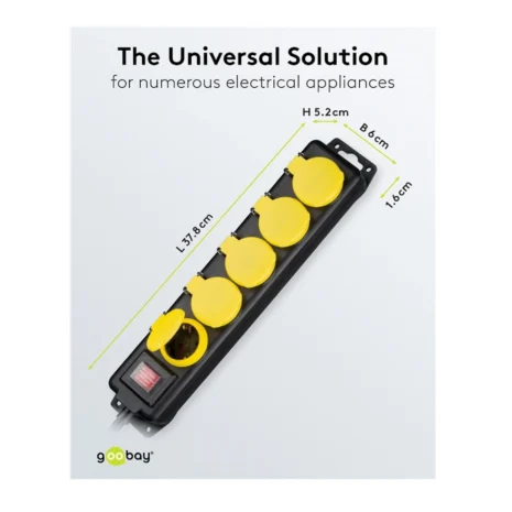 Listwa zasilająca z wyłącznikiem - 5 gniazdek, bryzgoszczelna, 3 m