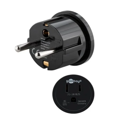 Adapter podróżny Polska → USA / Kanada / Japonia – gniazdo amerykańskie 3-pin z uziemieniem (kod 45350, czarny)