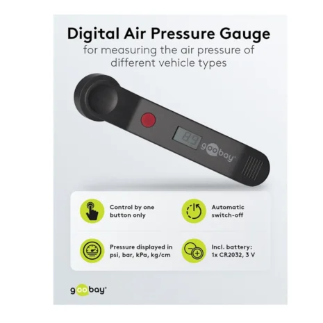 Cyfrowy czujnik, manometr powietrza do samochodu, roweru, motocykla - Goobay W59799
