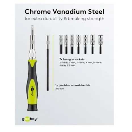 Precyzyjny, 37-częściowy zestaw wkrętaków z bitami i nasadkami.