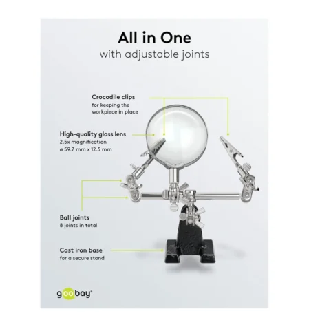 Mini uchwyt do lutowania, z lupą 2,5× – narzędzie pomocnicze do lutowania i precyzyjnych prac