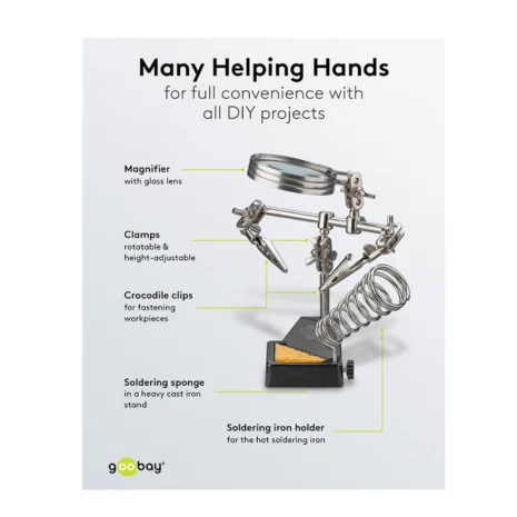 Trzecia ręka z lupą – uchwyt lutowniczy z zaciskami i stojakiem na lutownicę