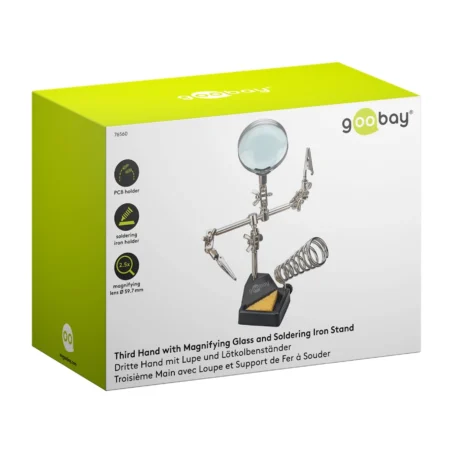 Trzecia ręka z lupą – uchwyt lutowniczy z zaciskami i stojakiem na lutownicę