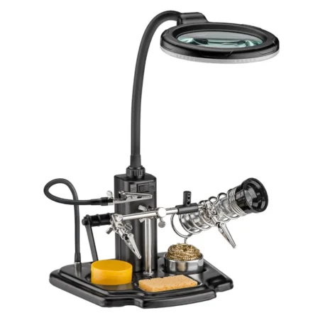 Uchwyt do lutowania z lupą EAN: 4040849452413 – trzecia ręka z LED