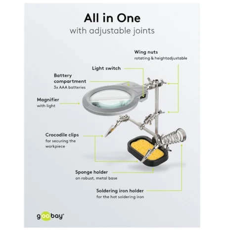 Uchwyt lutowniczy "trzecia ręka" z lupą 4x - stabilny przyrząd montażowy