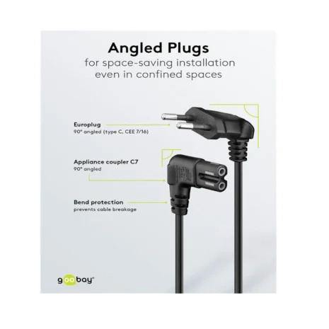 Przewód sieciowy 230V 2 m kątowy – kabel zasilający IEC C13 z wtykiem kątowym