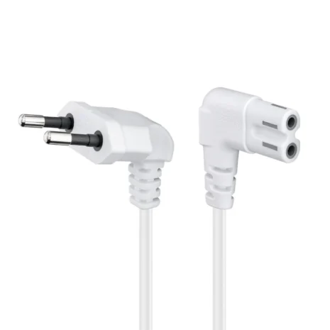 Przewód sieciowy 230V 2 m kątowy, biały – kabel zasilający IEC C13 z wtykiem kątowym