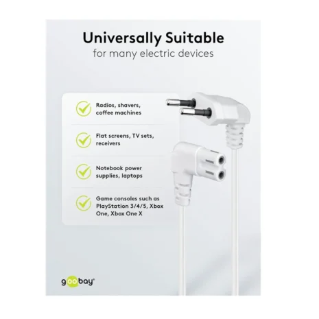 Przewód sieciowy 230V 2 m kątowy, biały – kabel zasilający IEC C13 z wtykiem kątowym