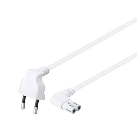 Przewód sieciowy 230V 2 m kątowy, biały – kabel zasilający IEC C13 z wtykiem kątowym