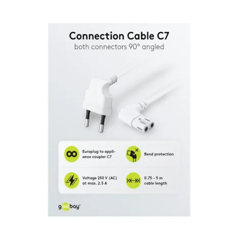 Przewód sieciowy 230V 2 m kątowy, biały – kabel zasilający IEC C13 z wtykiem kątowym