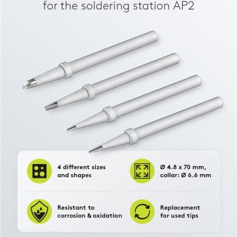 Zestaw grotów lutowniczych do stacji AP2 – końcówki ceramiczne odporne na korozje i wysokie temperatury - 4 szt
